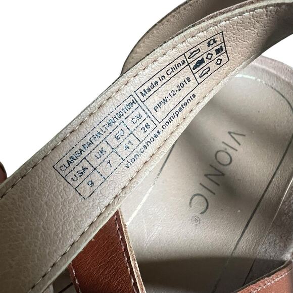 Vionic Clarissa Brown Leather Wedge Sandals Size 9 Strappy - Picture 10 of 14